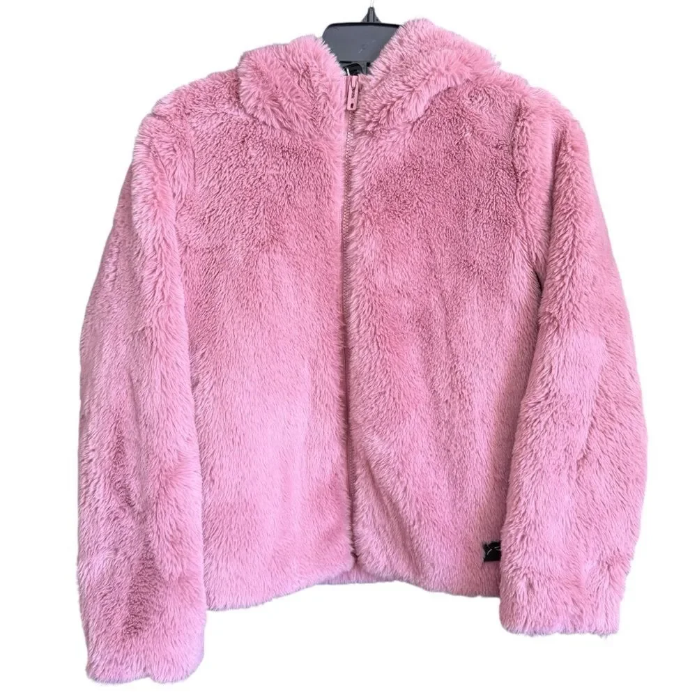 Under Armour Fluffy Pink Kids Faux Fur Puffer Jacket Size Youth Large Super Soft - Picture 1 of 7